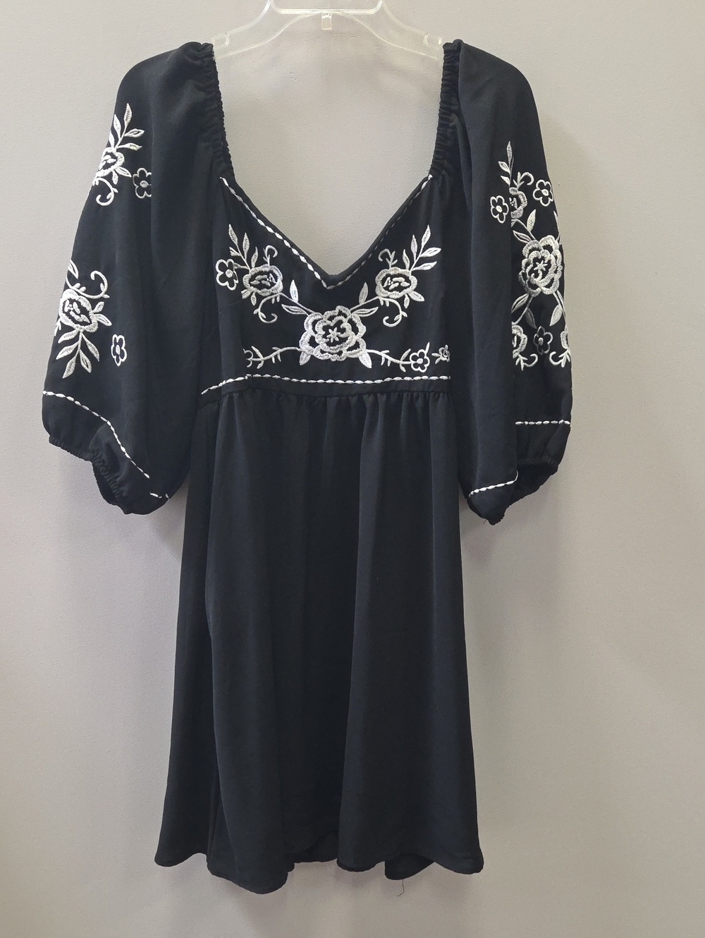 Black Dress with White Floral Embroidery
